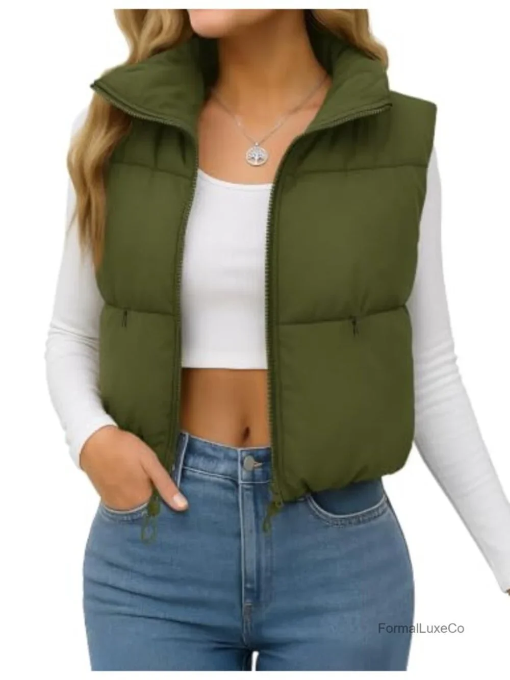 Women's Crop Puffer Vest Lightweight Insulated Padded Zip Up
